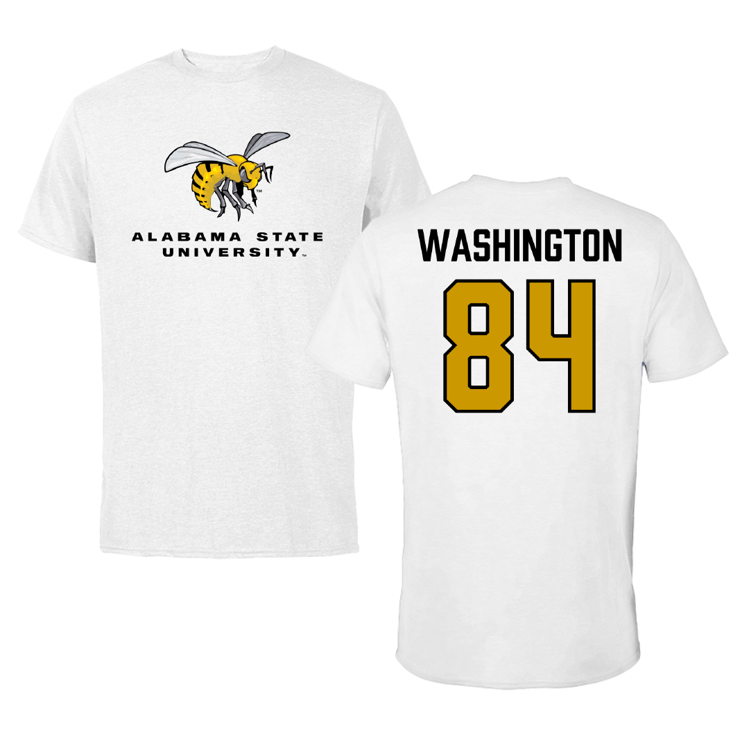 Alabama State University Football White Performance Tee - #84 Joshua Washington