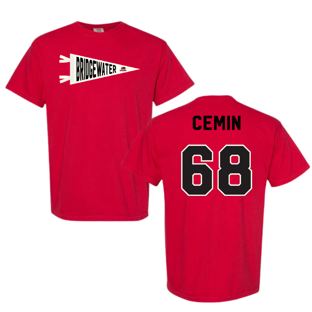Bridgewater State University Football Red Pennant Comfort Colors Tee - #68 Anthony Cemin