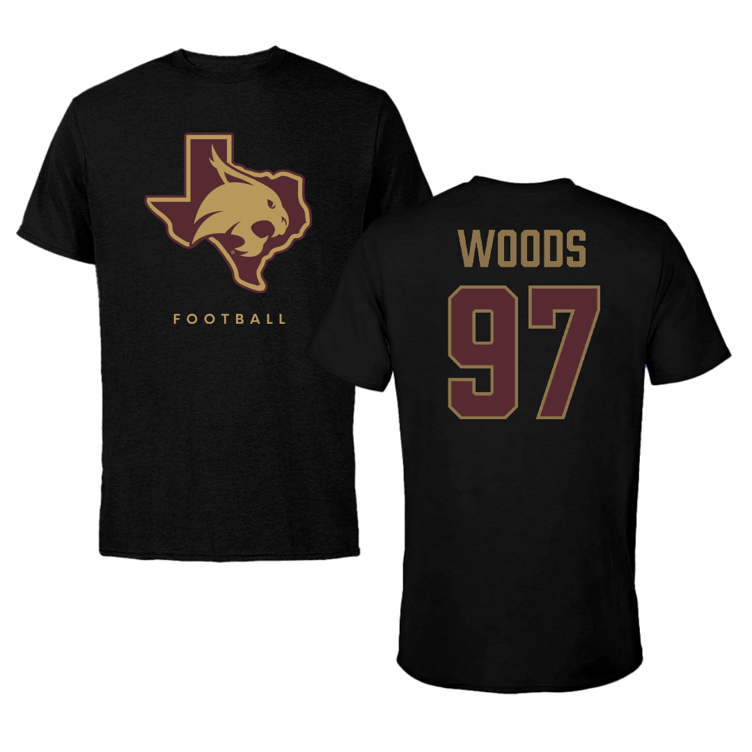 Texas State University Football Black Performance Tee - #97 Devarrick Woods