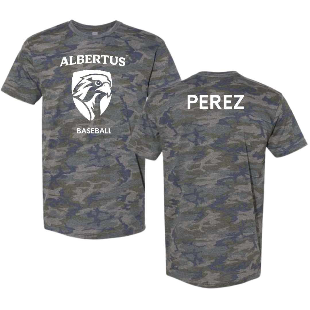 Albertus Magnus College Baseball Vintage Camo Tee - Alexander Perez