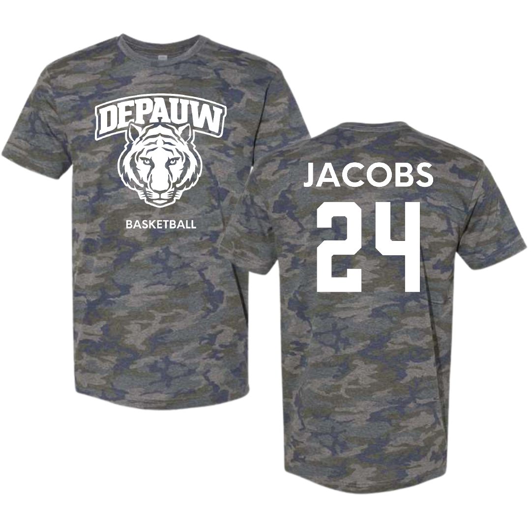 DePauw University Basketball (M) Vintage Camo Tee - #24 Sam Jacobs