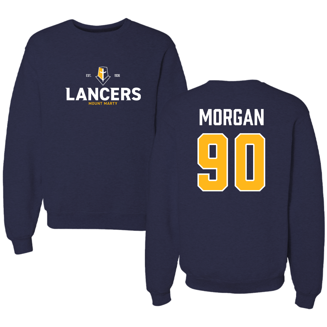 Mount Marty University Football Navy General Crewneck - #90 DeAonte Morgan