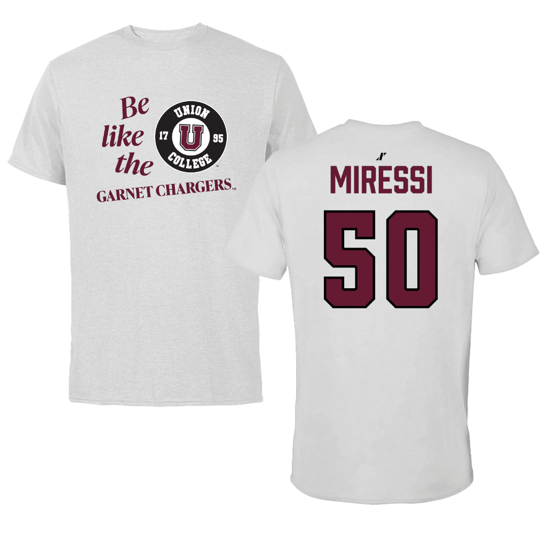 Union College Baseball Light Gray Be Like Us Tee - #50 Ryan Miressi