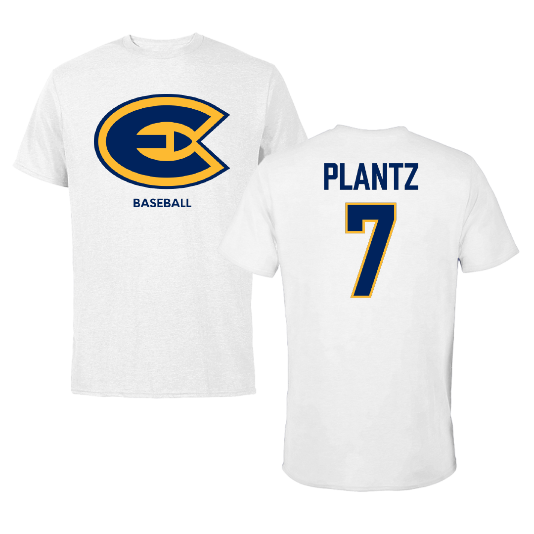 University of Wisconsin-Eau Claire Baseball White Performance Tee - #7 Ethan Plantz