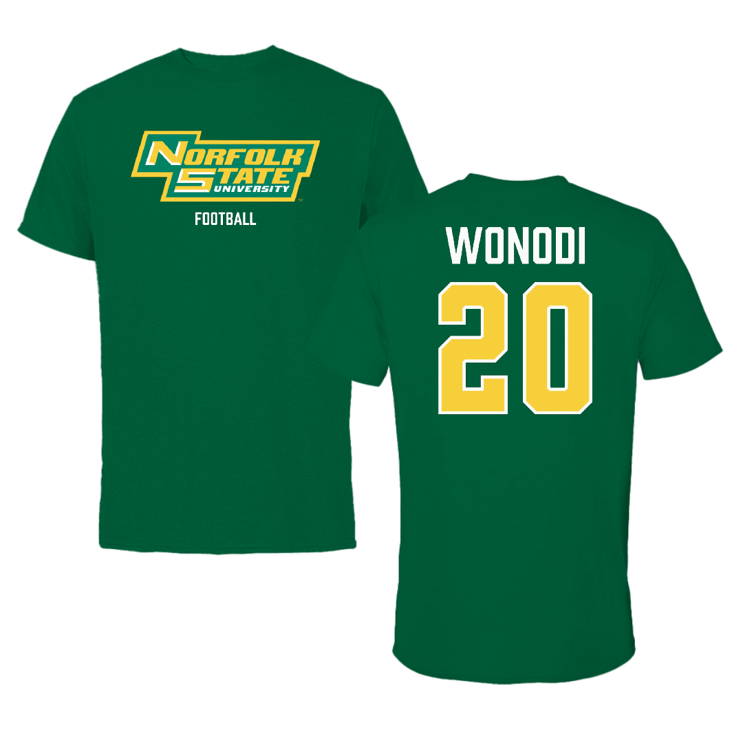Norfolk State University Football Green Performance Tee - #20 Jason Wonodi