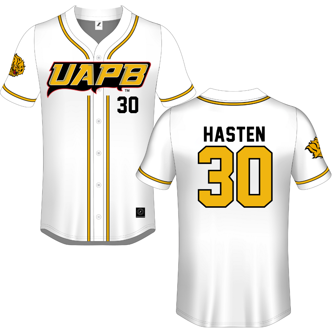 University of Arkansas-Pine Bluff White Button-Down Jersey - #30 Jack Hasten