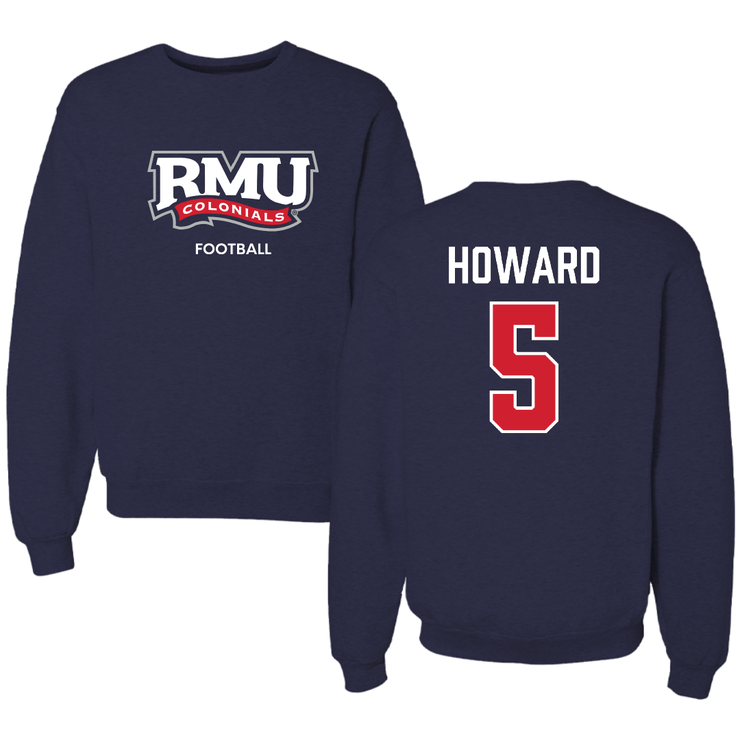 Robert Morris University Football Navy RMU Crewneck - #5 Tahseen Howard