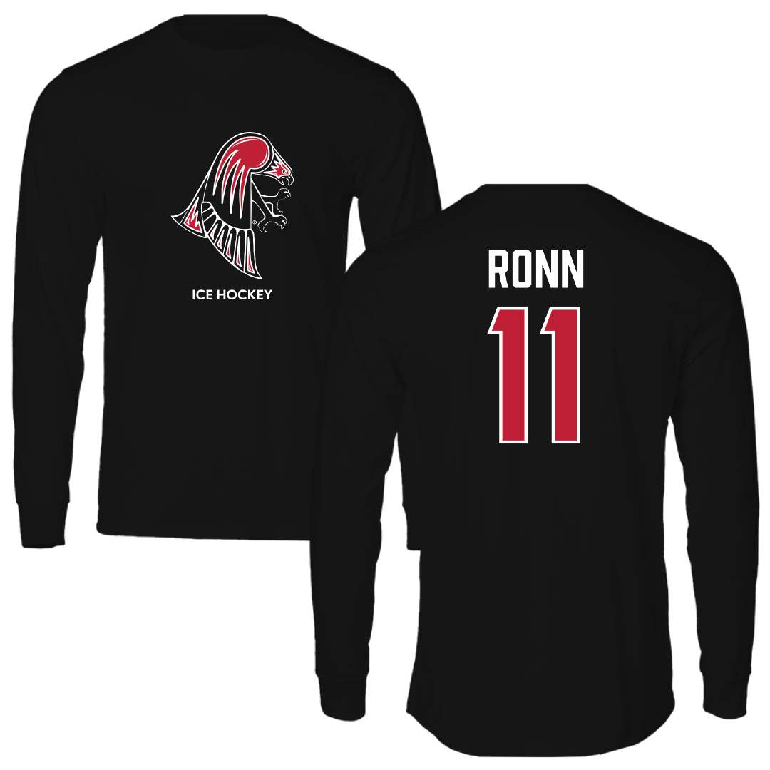 University of Wisconsin-River Falls Ice Hockey (W) Black Mascot Performance Long Sleeve - #11 Kaitlyn Ronn
