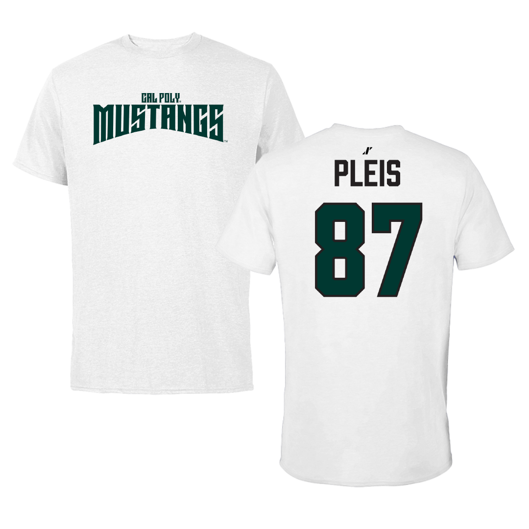 Cal Poly Football White Classic Performance Tee - #87 Kaleb Pleis