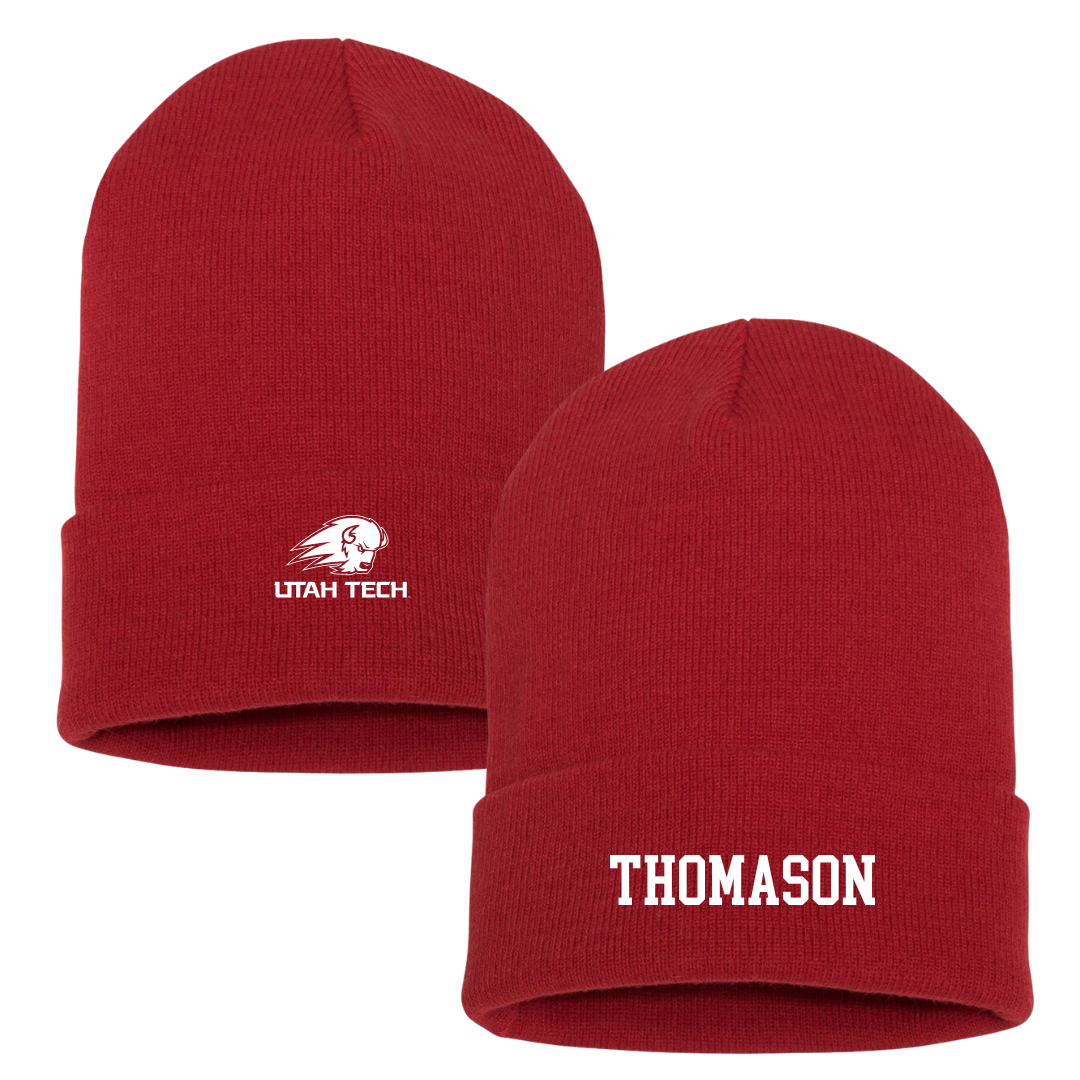 Utah Tech University Football Red Beanie - #19 Daniel Thomason