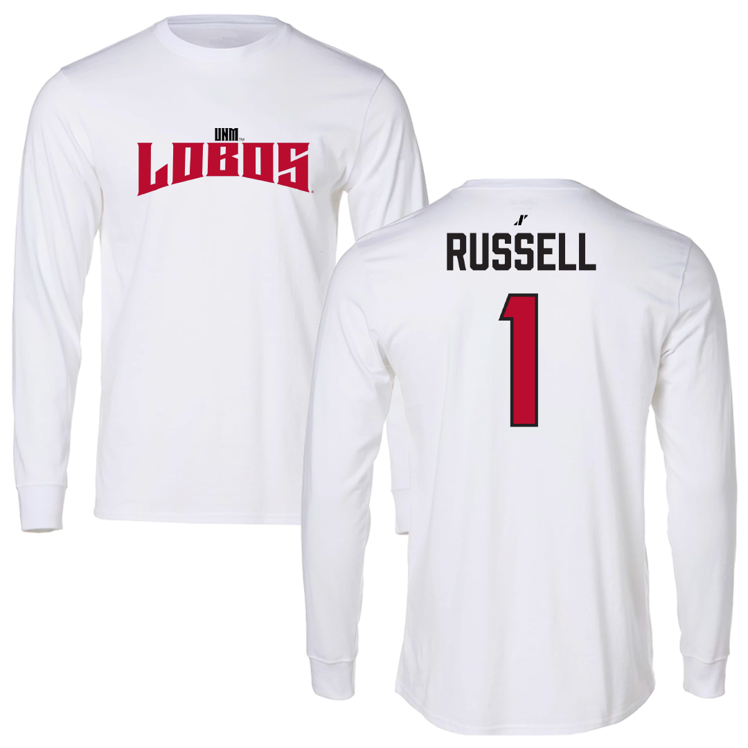 University of New Mexico Baseball White Classic Performance Long Sleeve - #1 Tristan Russell