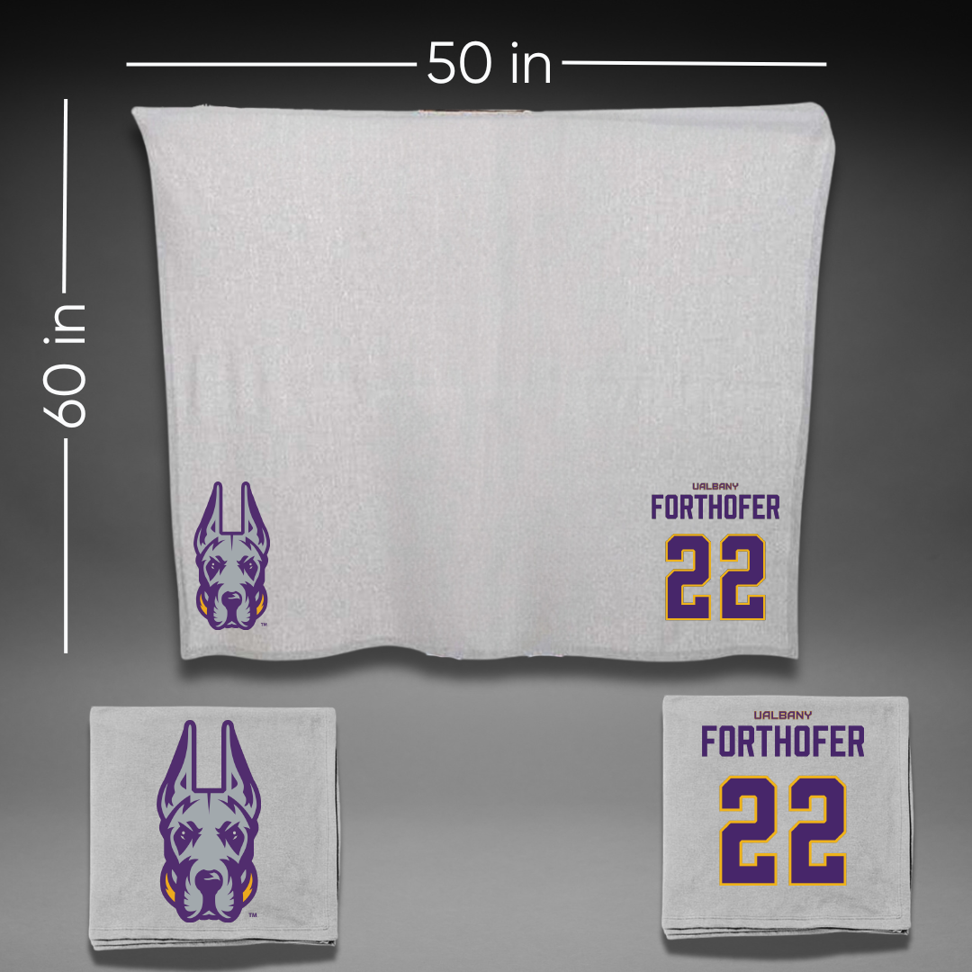 University at Albany Lacrosse Gray Blanket - #22 Riley Forthofer