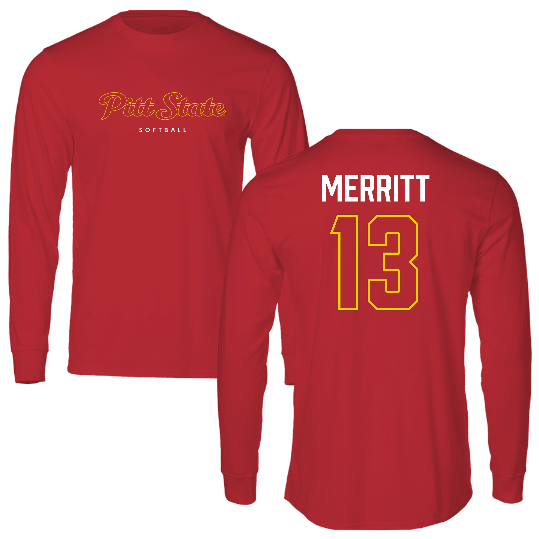 Pittsburg State University Softball Red Long Sleeve - #13 Kylee Merritt