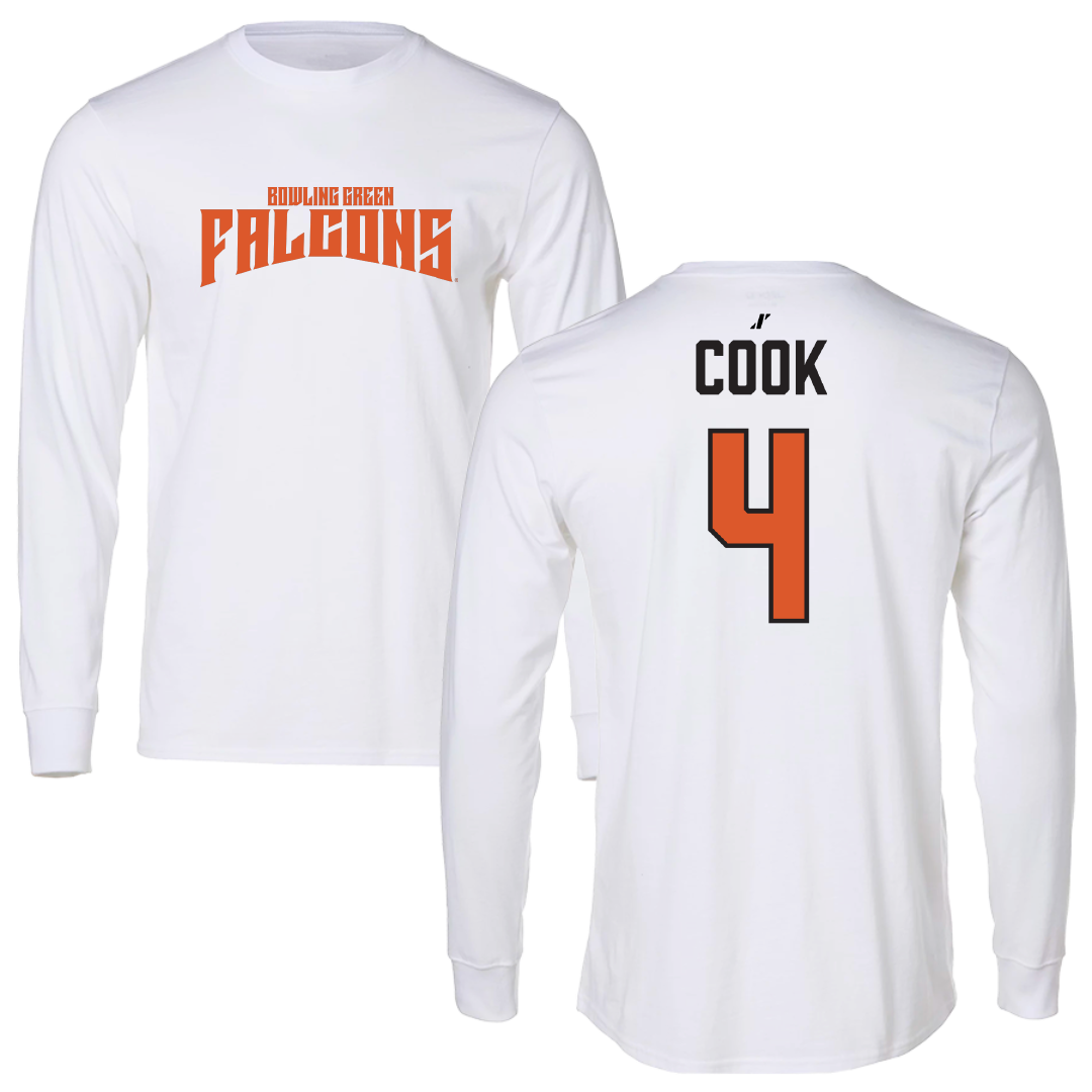 Bowling Green State University Basketball White Classic Performance Long Sleeve - #4 Jaedyn Cook