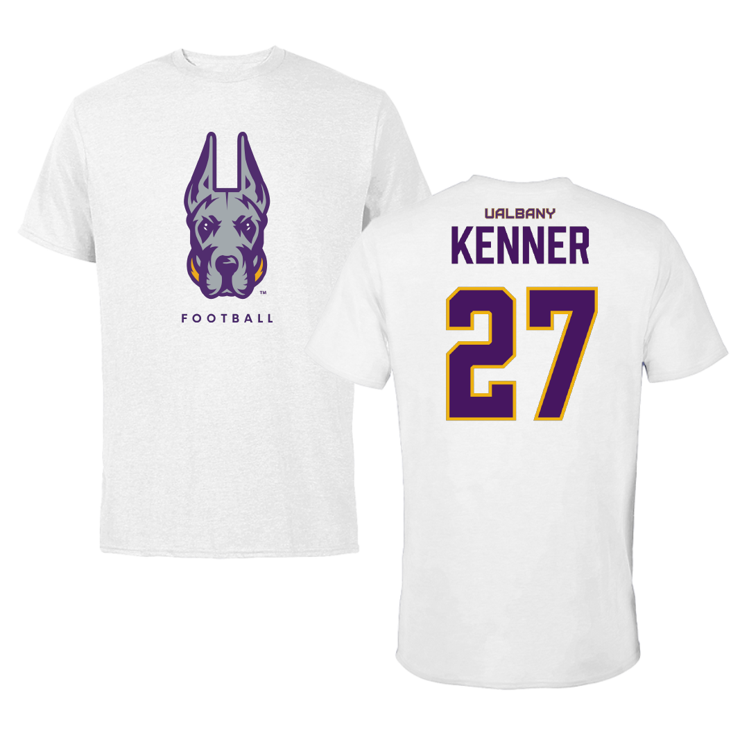 University at Albany Football White Mascot Performance Tee - #27 Keon Kenner