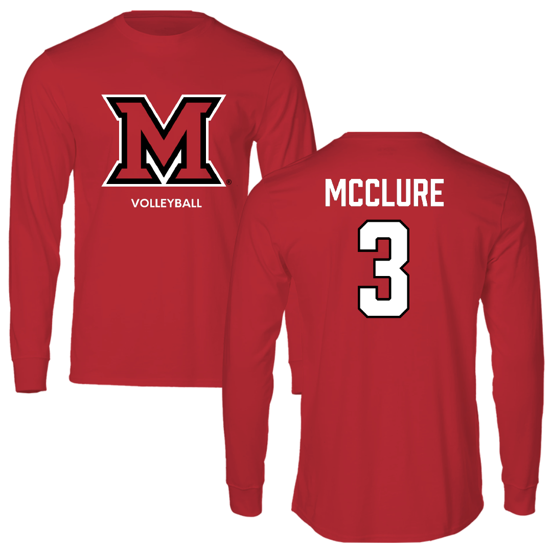 Miami University (Ohio) Volleyball (W) Red Performance Long Sleeve - #3 Anna McClure