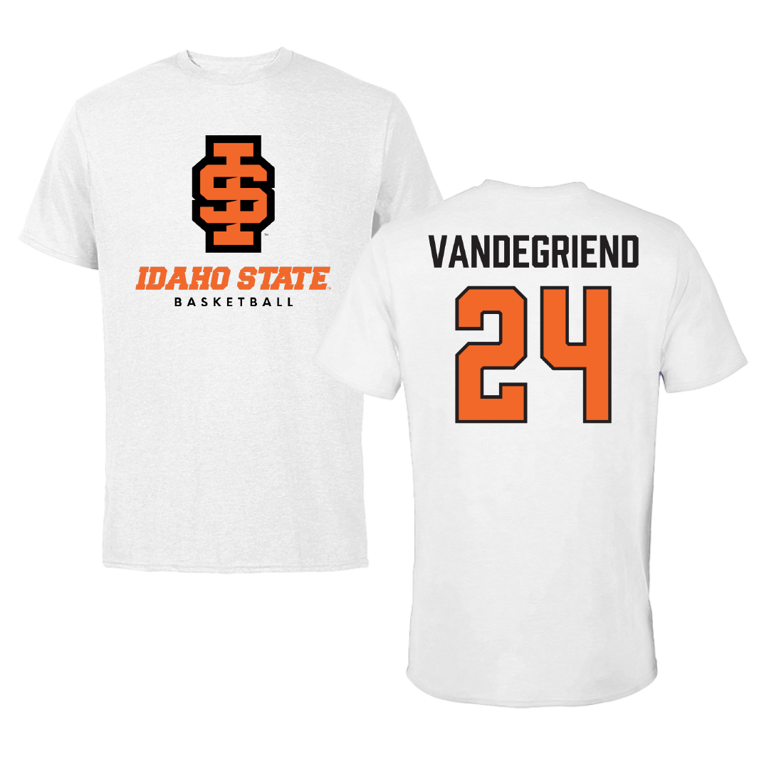 Idaho State University Basketball White Performance Tee - #24 Caleb VanDeGriend