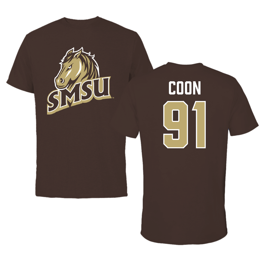 Southwest Minnesota State University Football Brown Mustangs Tee - #91 Dakota Coon