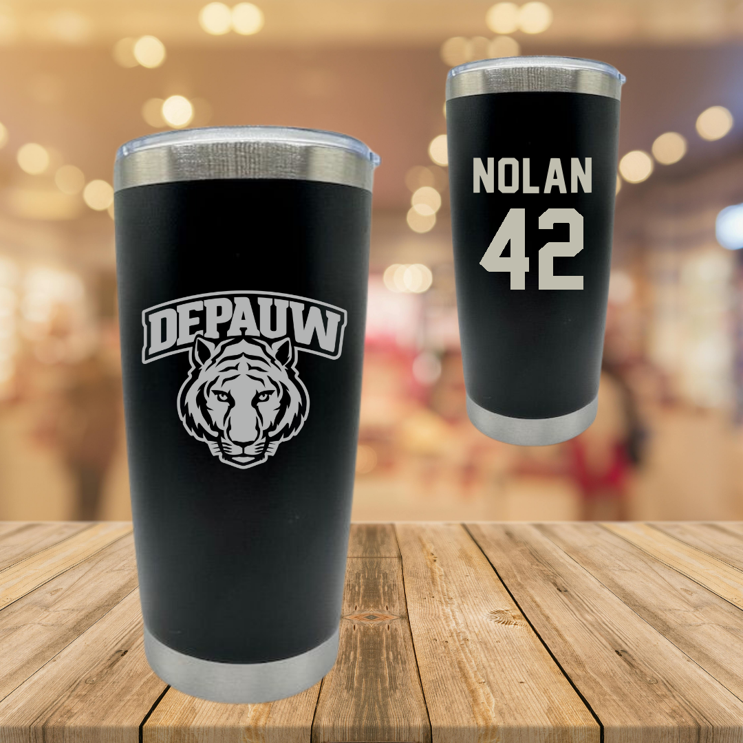 DePauw University Football Black Stainless Steel Tumbler - #42 Luke Nolan