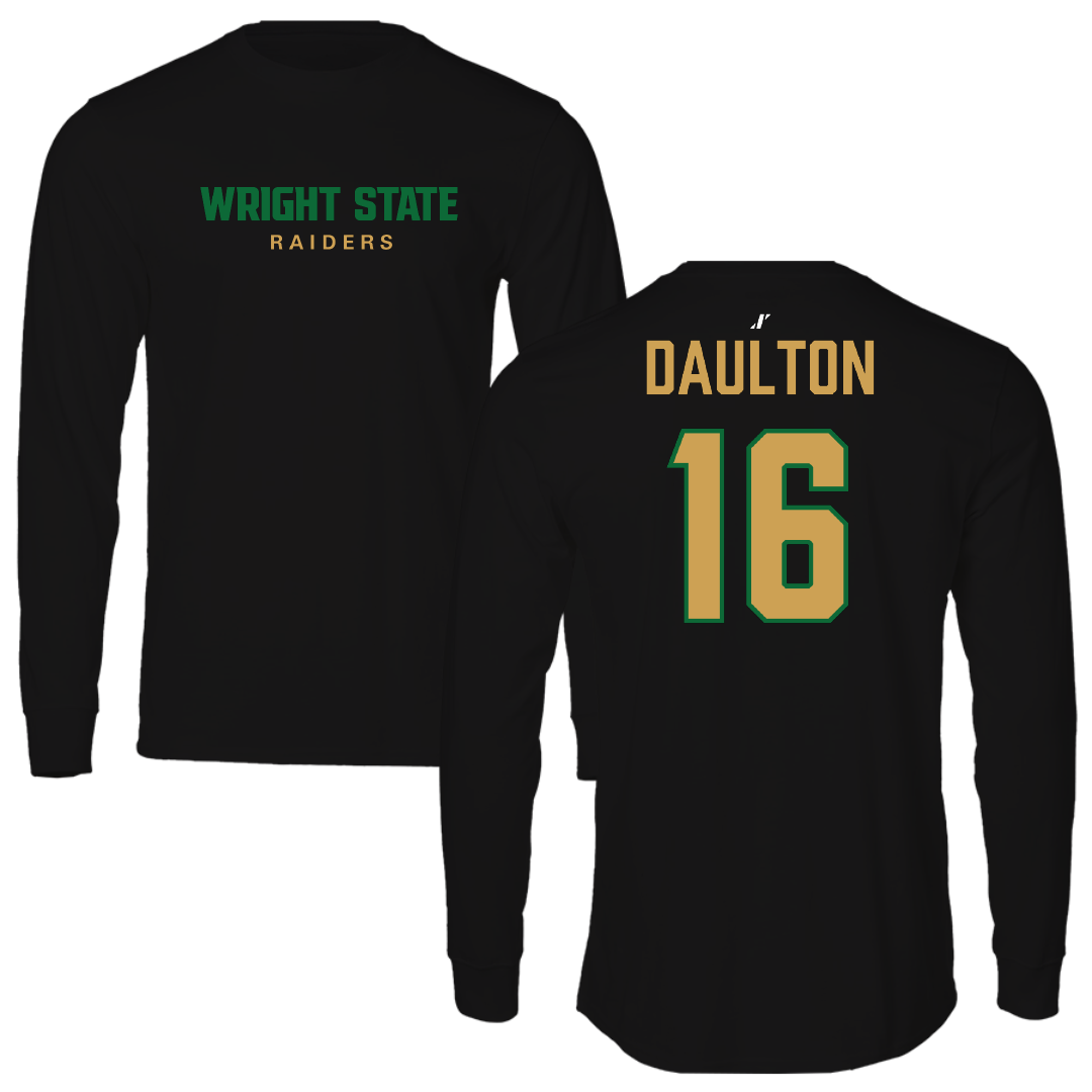 Wright State University Football Black Performance Long Sleeve - #16 DAYMION DAULTON