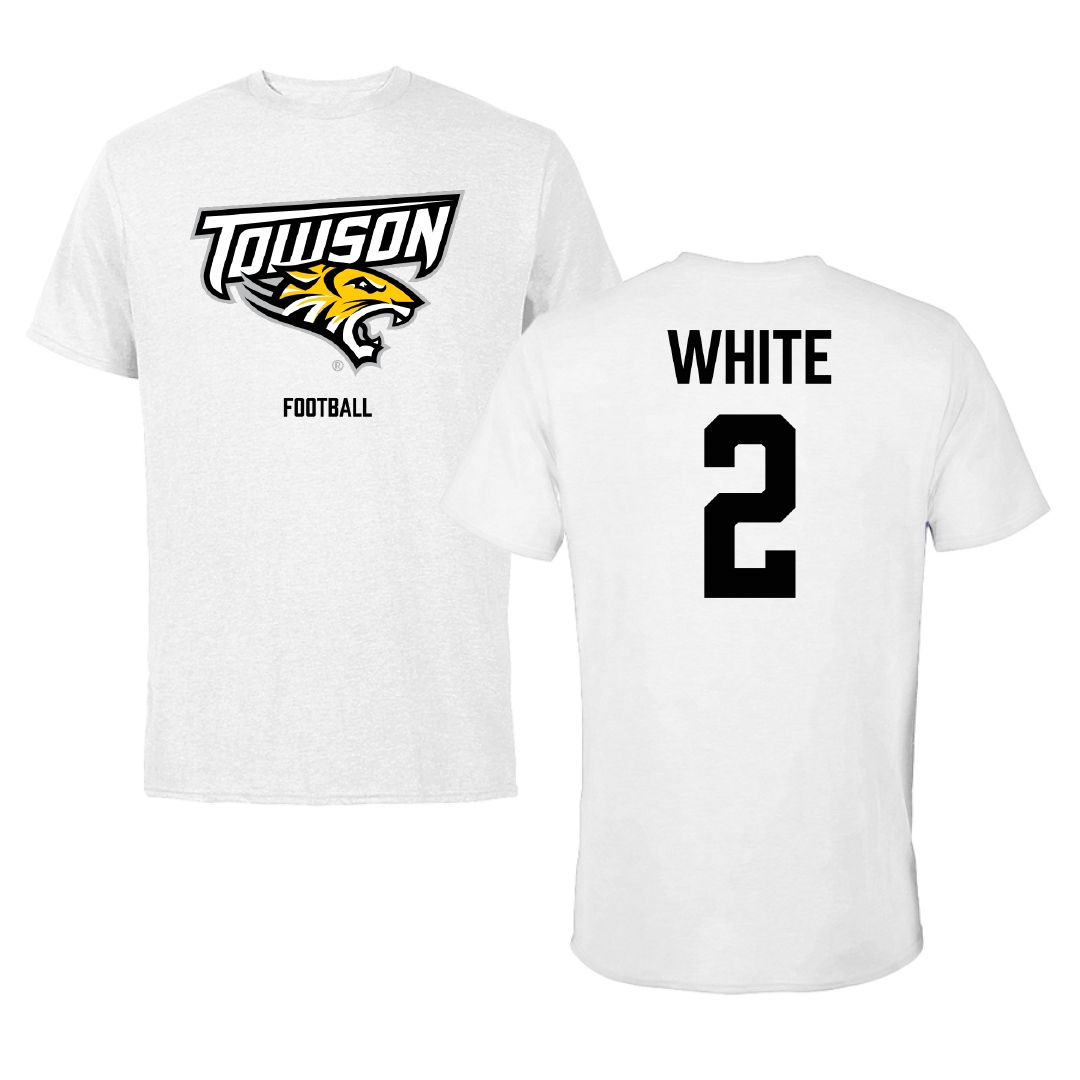 Towson University Football White Tee - #2 Kaden White
