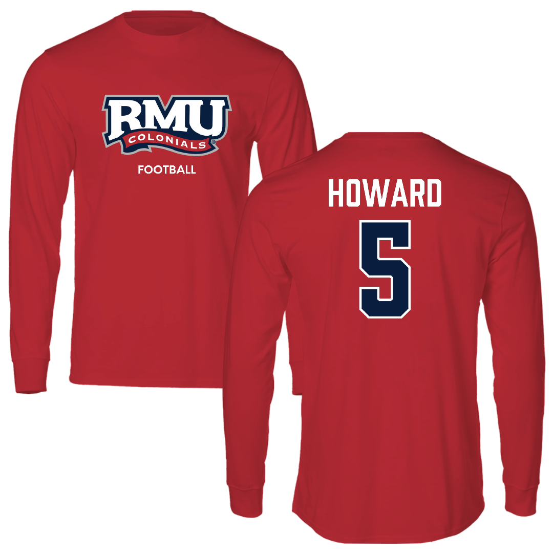 Robert Morris University Football Red Performance Long Sleeve - #5 Tahseen Howard