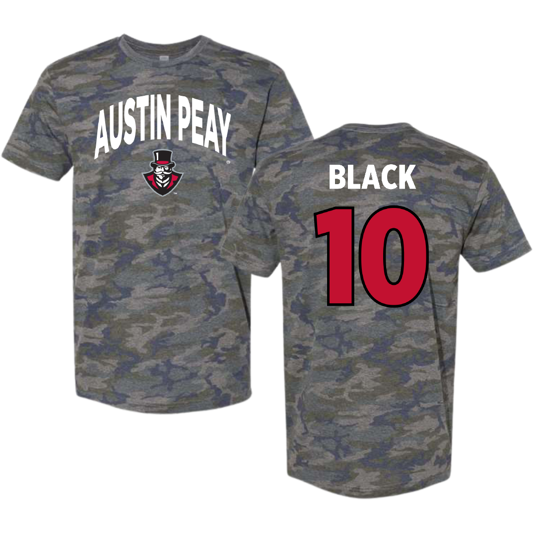 Austin Peay State University Basketball Vintage Camo Tee - #10 Harrison Black