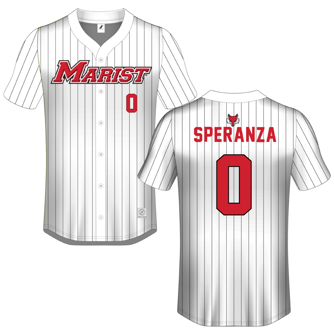 Marist University White Pinstripe Button-Down Jersey - #0 Andrew Speranza