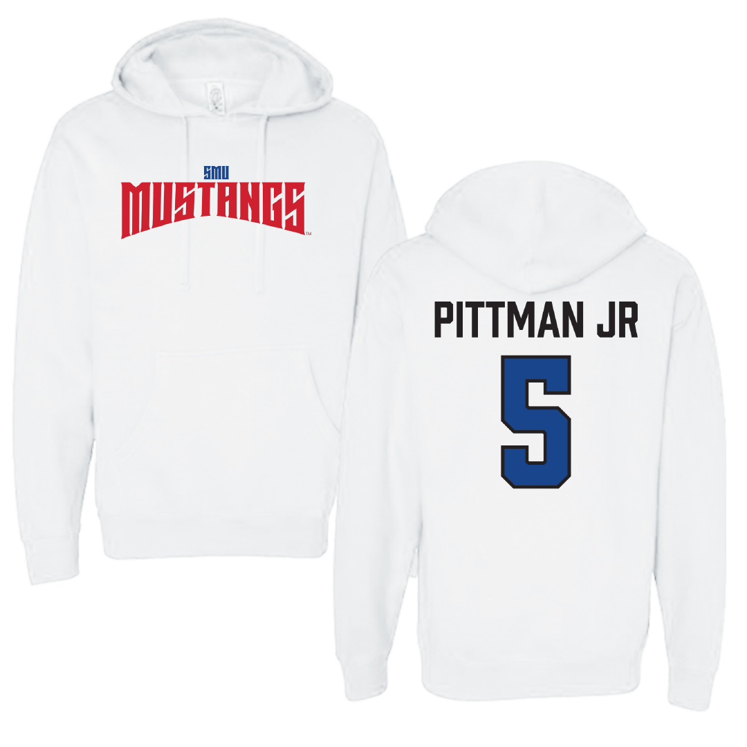 Southern Methodist University Football White Classic Hoodie - #5 Randy Pittman Jr