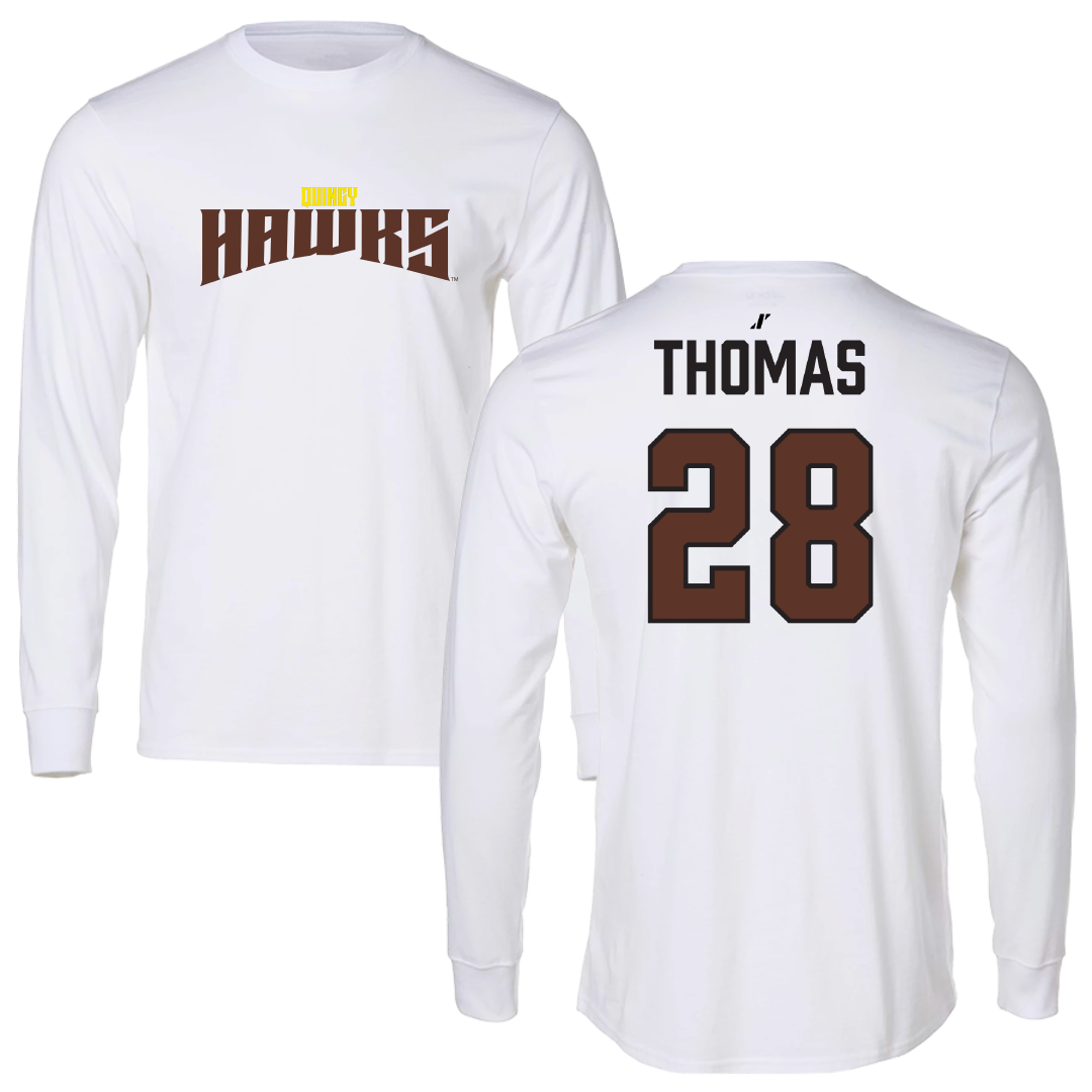 Quincy University Football White Classic Performance Long Sleeve - #28 Bryson Thomas