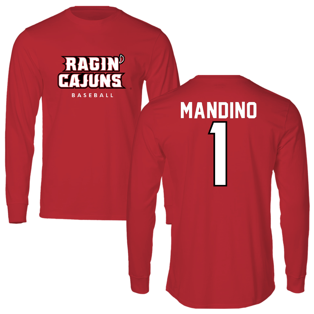 University of Louisiana at Lafayette Baseball Red Performance Long Sleeve - #1 Maddox Mandino