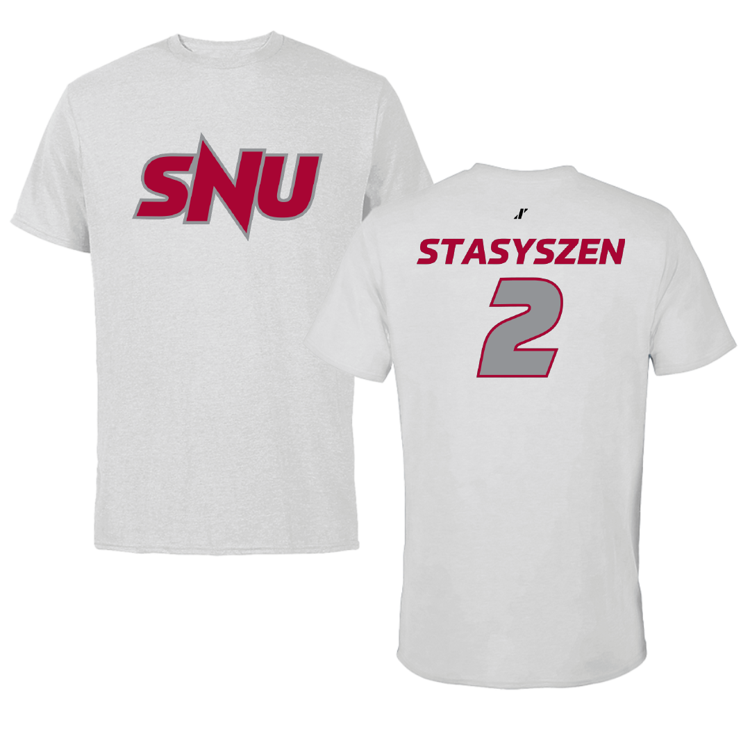 Southern Nazarene University Basketball (M) Light Gray Performance Tee - #2 Isaac Stasyszen