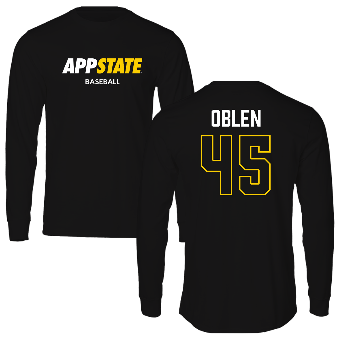 Appalachian State University Baseball Black Block Long Sleeve - #45 Luke Oblen
