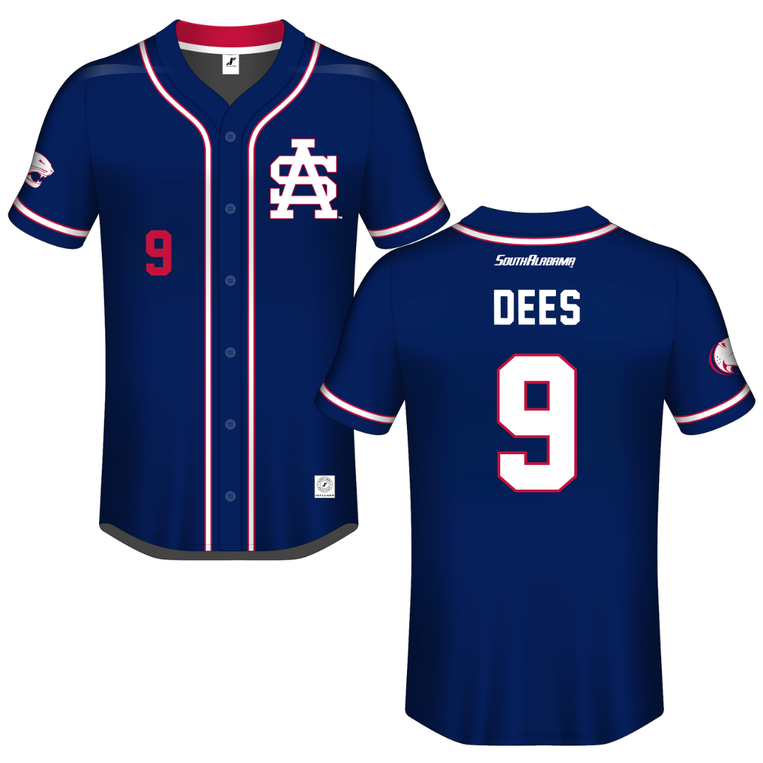 University of South Alabama Blue Button-Down Jersey - #9 Gracie Dees
