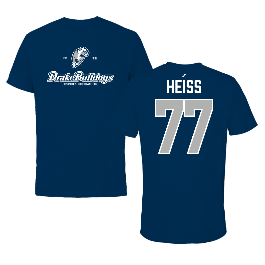 Drake University Football Navy General Performance Tee - #77 Drew Heiss