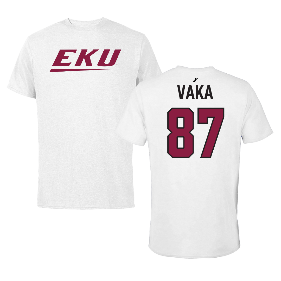 Eastern Kentucky University Football White Performance Tee - #87 Kyle Vaka