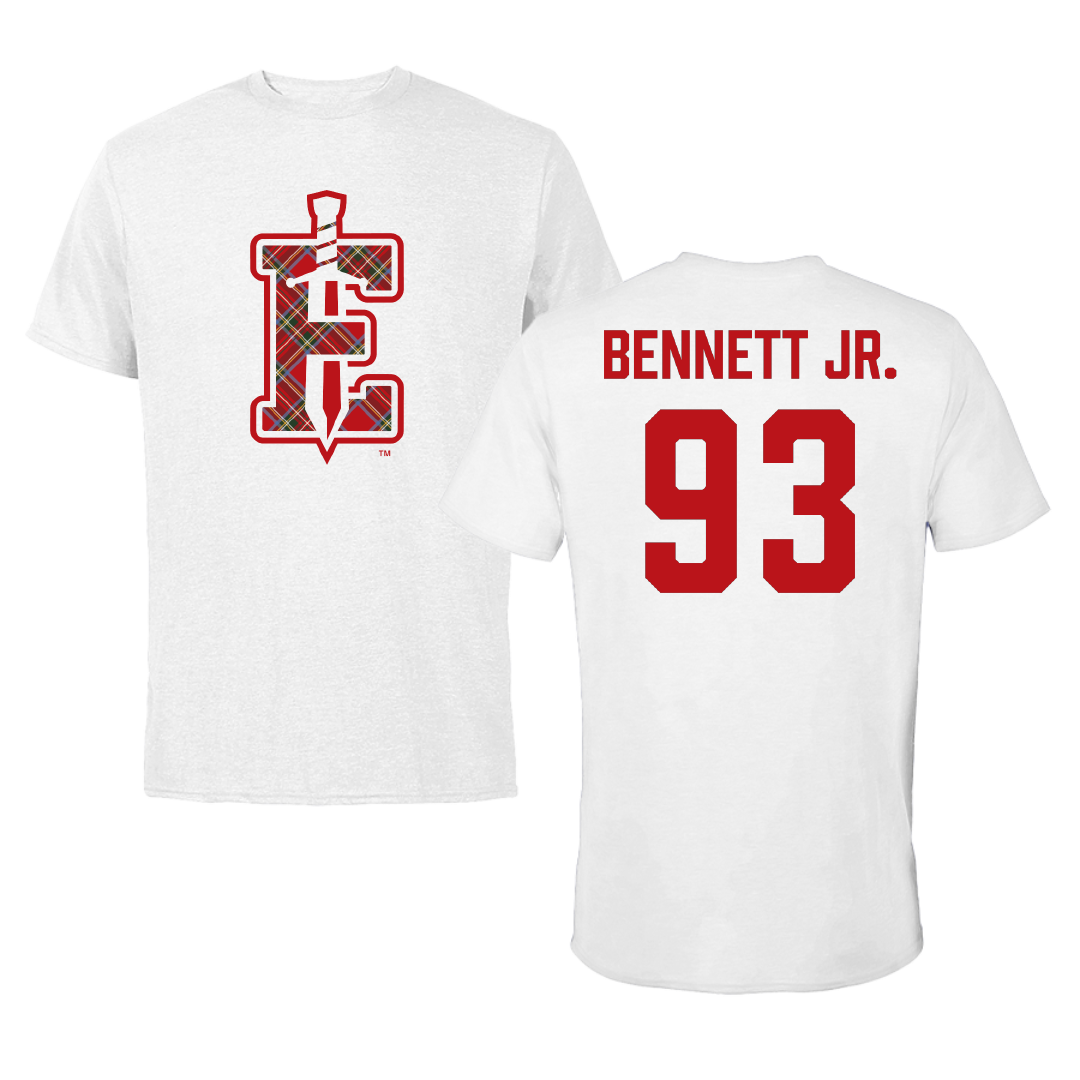 PennWest Edinboro Football White Performance Tee - #93 Sean Bennett Jr.