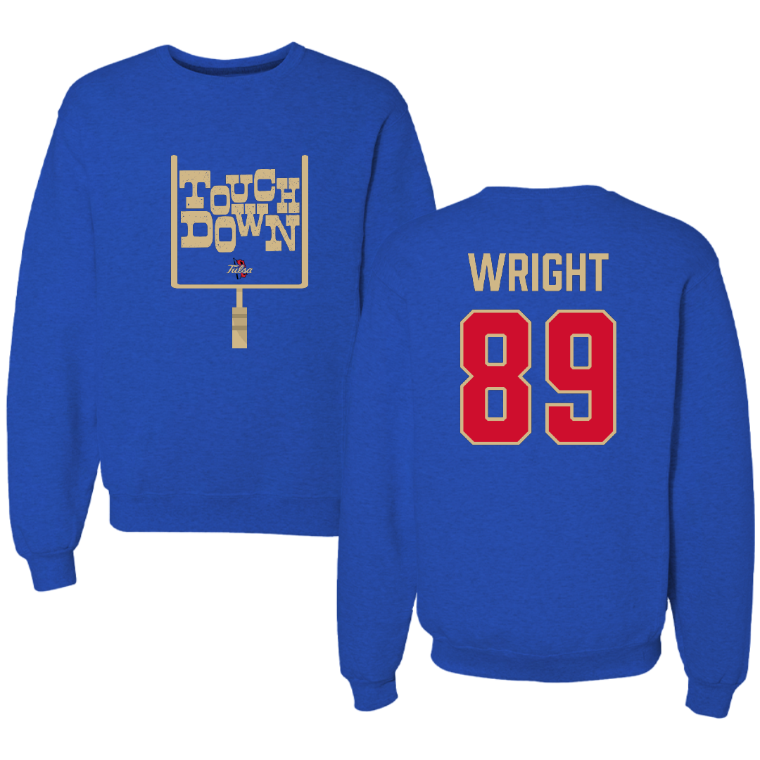 The University of Tulsa Football Blue Touchdown Crewneck - #89 Jack Wright