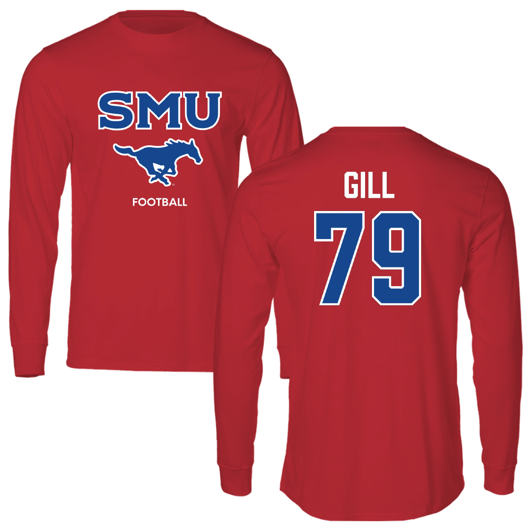 Southern Methodist University Football Red Long Sleeve - #79 Reagan Gill
