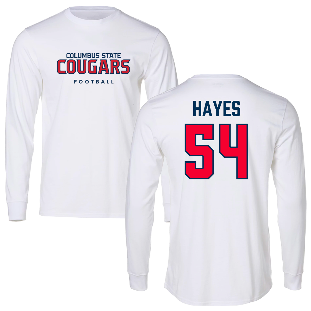 Columbus State University Football White Performance Long Sleeve - #54 Cornell Hayes
