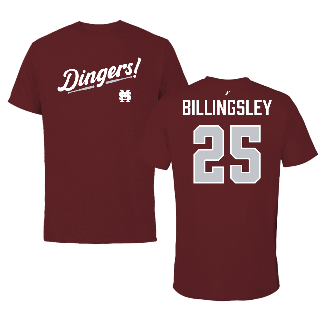 Mississippi State University Baseball Maroon Dingers Performance Tee - #25 Jr Billingsley