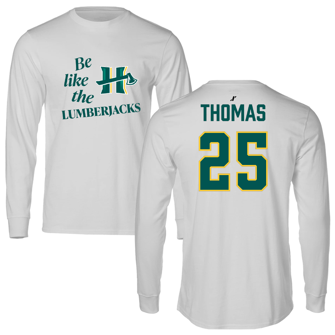 Cal Poly Humboldt Basketball (M) Light Gray Be Like Us Long Sleeve - #25 Dorell Thomas