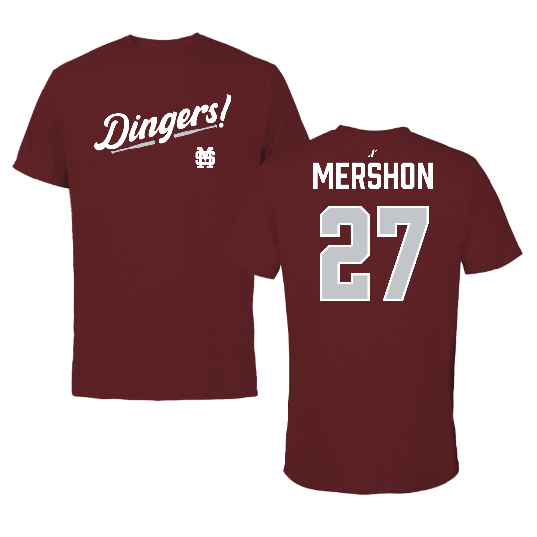 Mississippi State University Baseball Maroon Dingers Performance Tee - #27 Peter Mershon