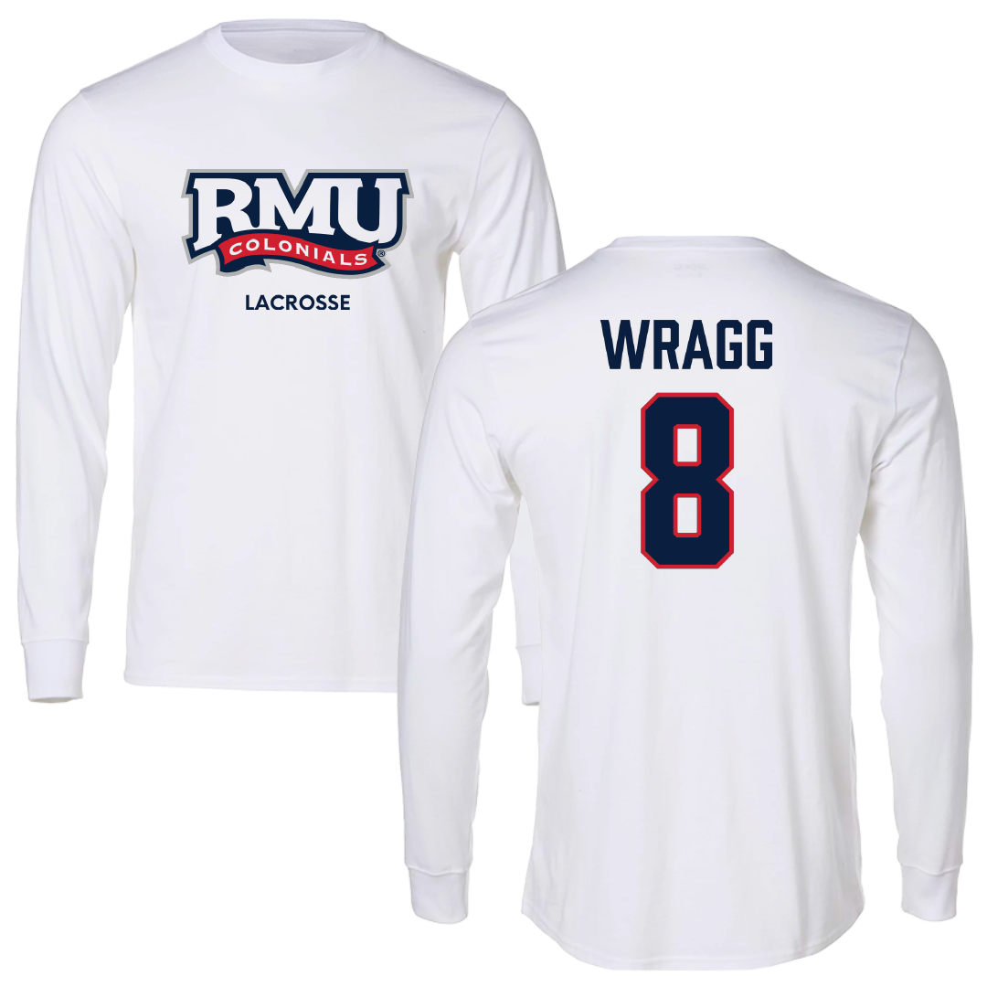 Robert Morris University Lacrosse (M) White Mascot Performance Long Sleeve - #8 Dylan Wragg