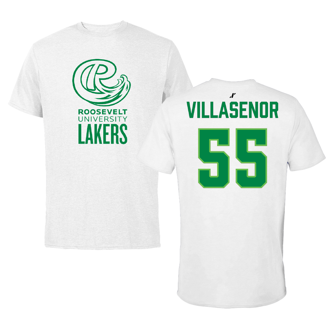 Roosevelt University Baseball White Performance Tee - #55 Carlos Villasenor