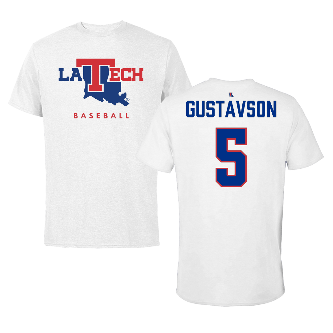 Louisiana Tech University Baseball White Performance Tee - #5 Hayden Gustavson