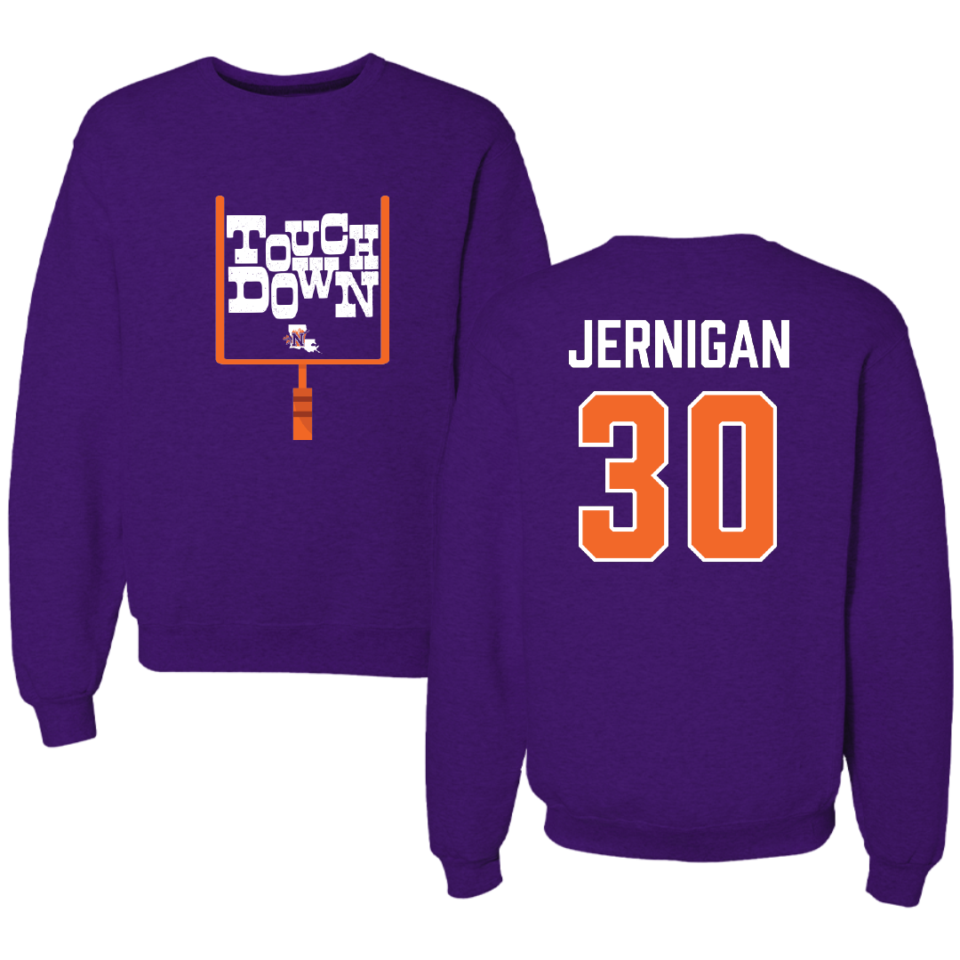 Northwestern State University Football Purple Touchdown Crewneck - #30 Micah Jernigan