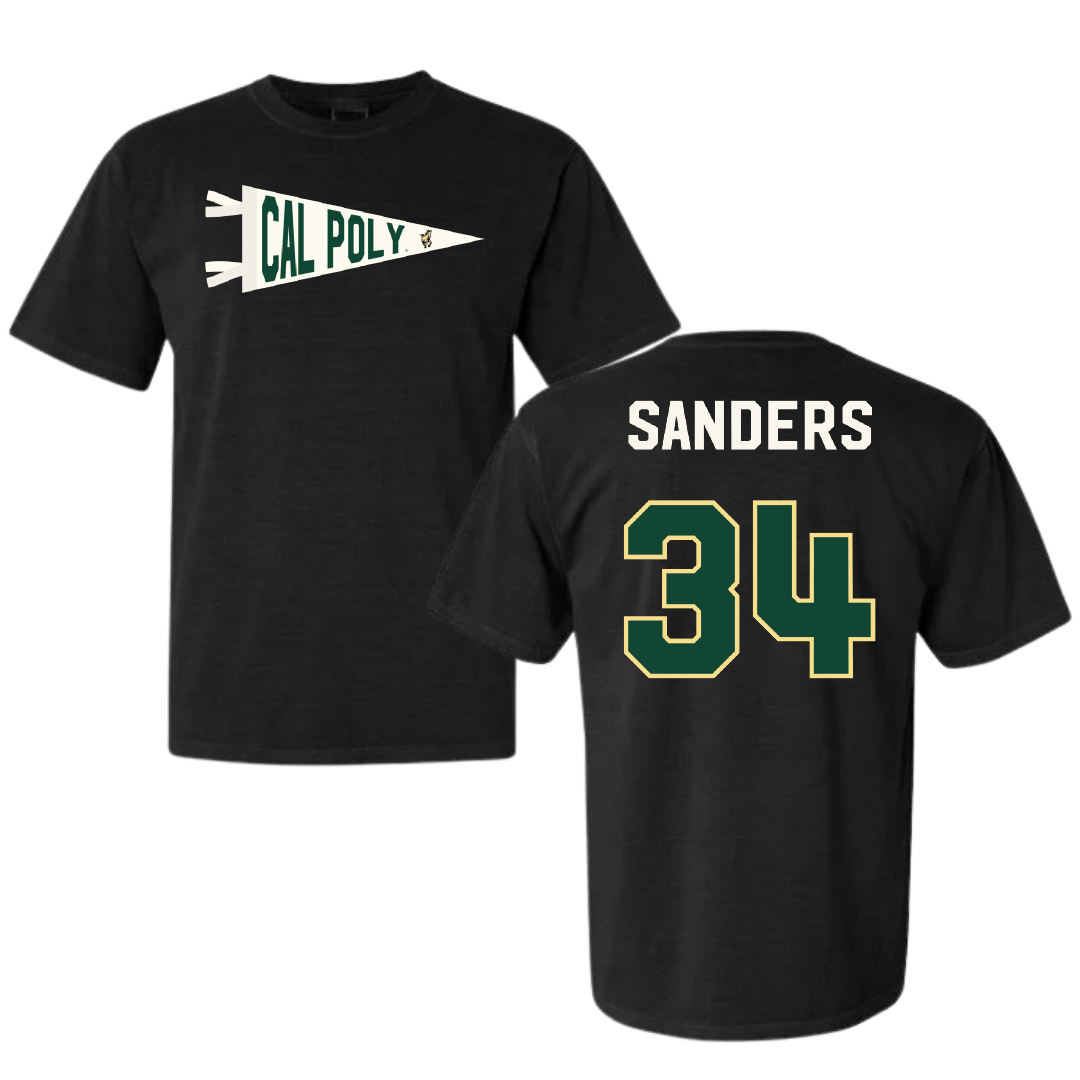 Cal Poly Football Black Pennant Comfort Colors Tee - #34 Kendric Sanders