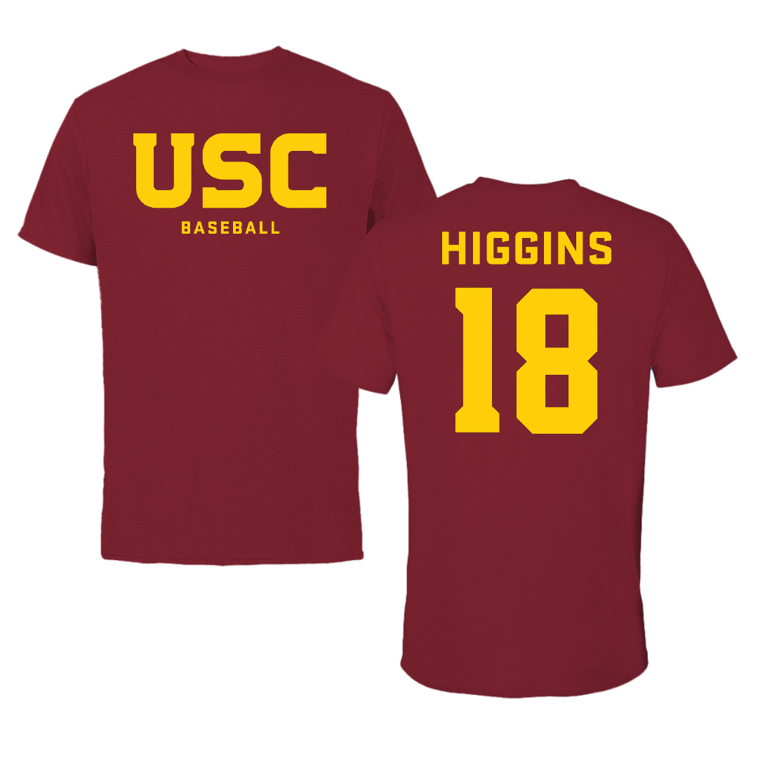 University of Southern California Baseball Cardinal Block Tee - #18 Kade Higgins