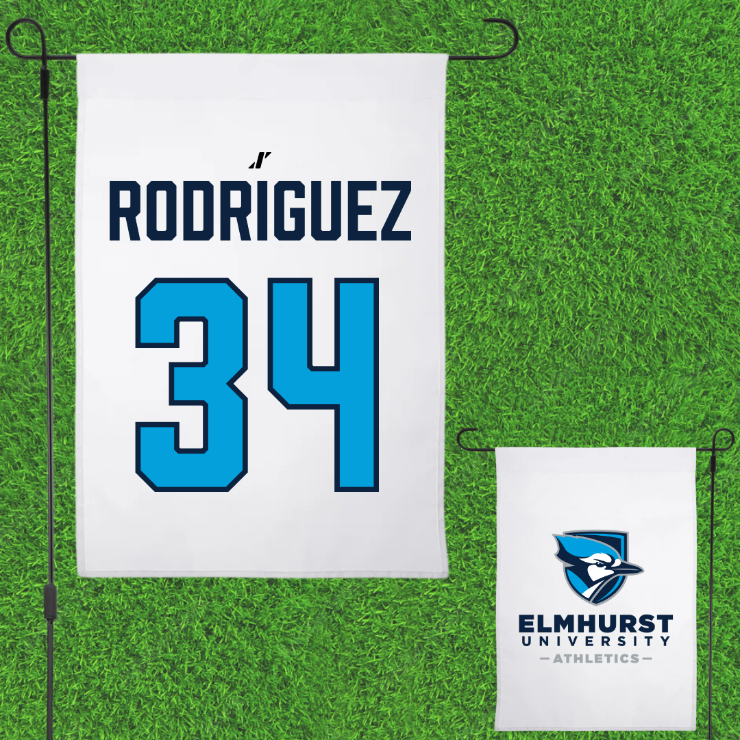 Elmhurst University Soccer White Garden Flag - #34 Julian Rodriguez